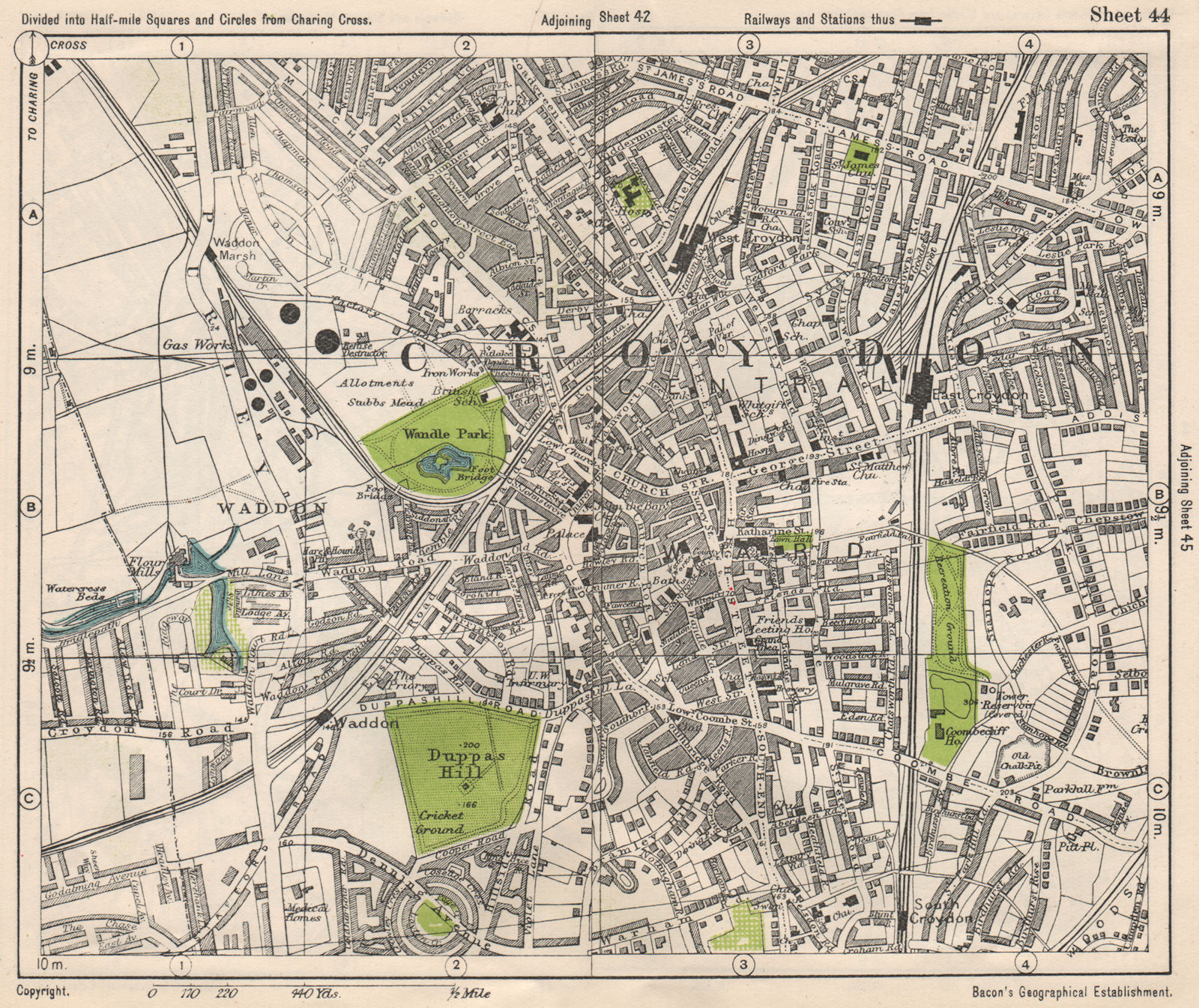 CROYDON. Waddon Addiscombe Duppas Hill South London. BACON 1933 old map