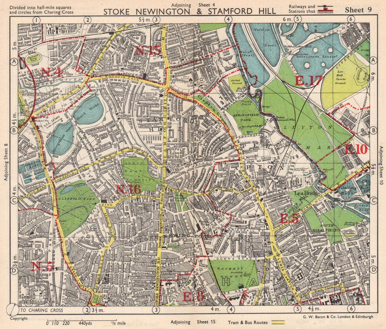 NE LONDON. Stoke Newington Stamford Hill Clapton South Tottenham BACON 1948 map