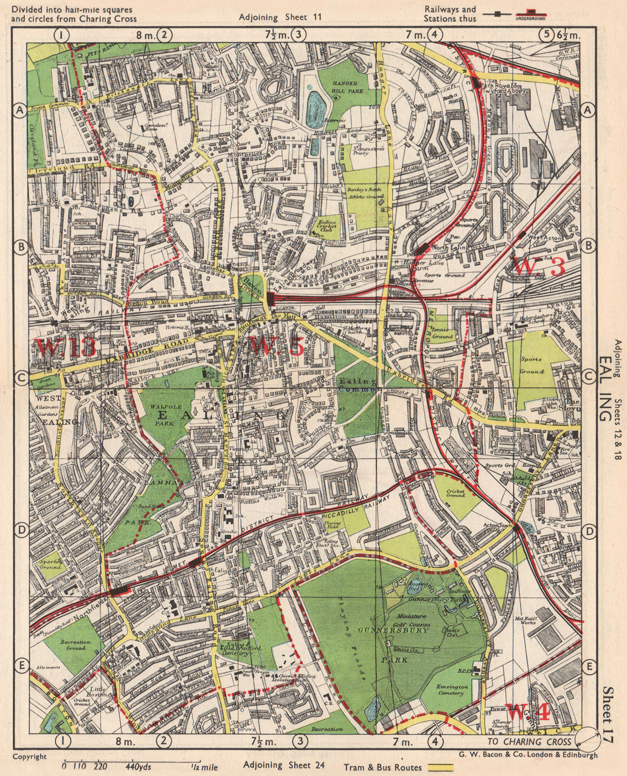 Associate Product W LONDON. Ealing Park Royal West Acton Town Gunnersbury Park. BACON 1948 map