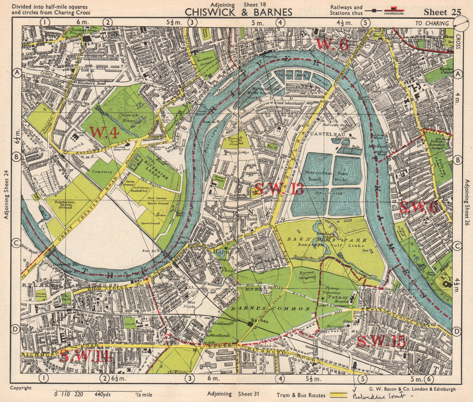 SW LONDON. Chiswick Barnes Castlenau Fulham Hammersmith Mortlake.BACON ...