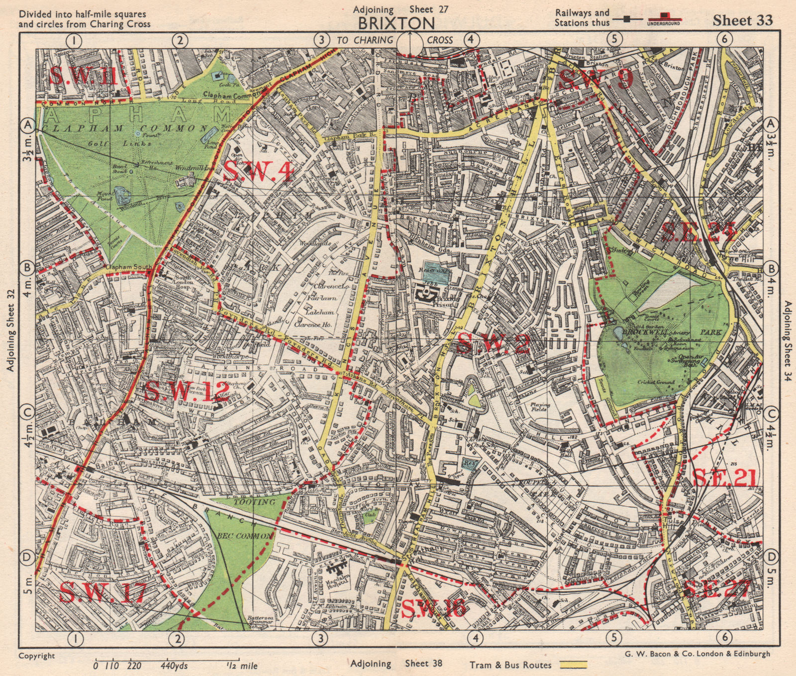 Associate Product S LONDON. Brixton Clapham Balham Herne Hill Streatham Tusle Hill.BACON 1948 map