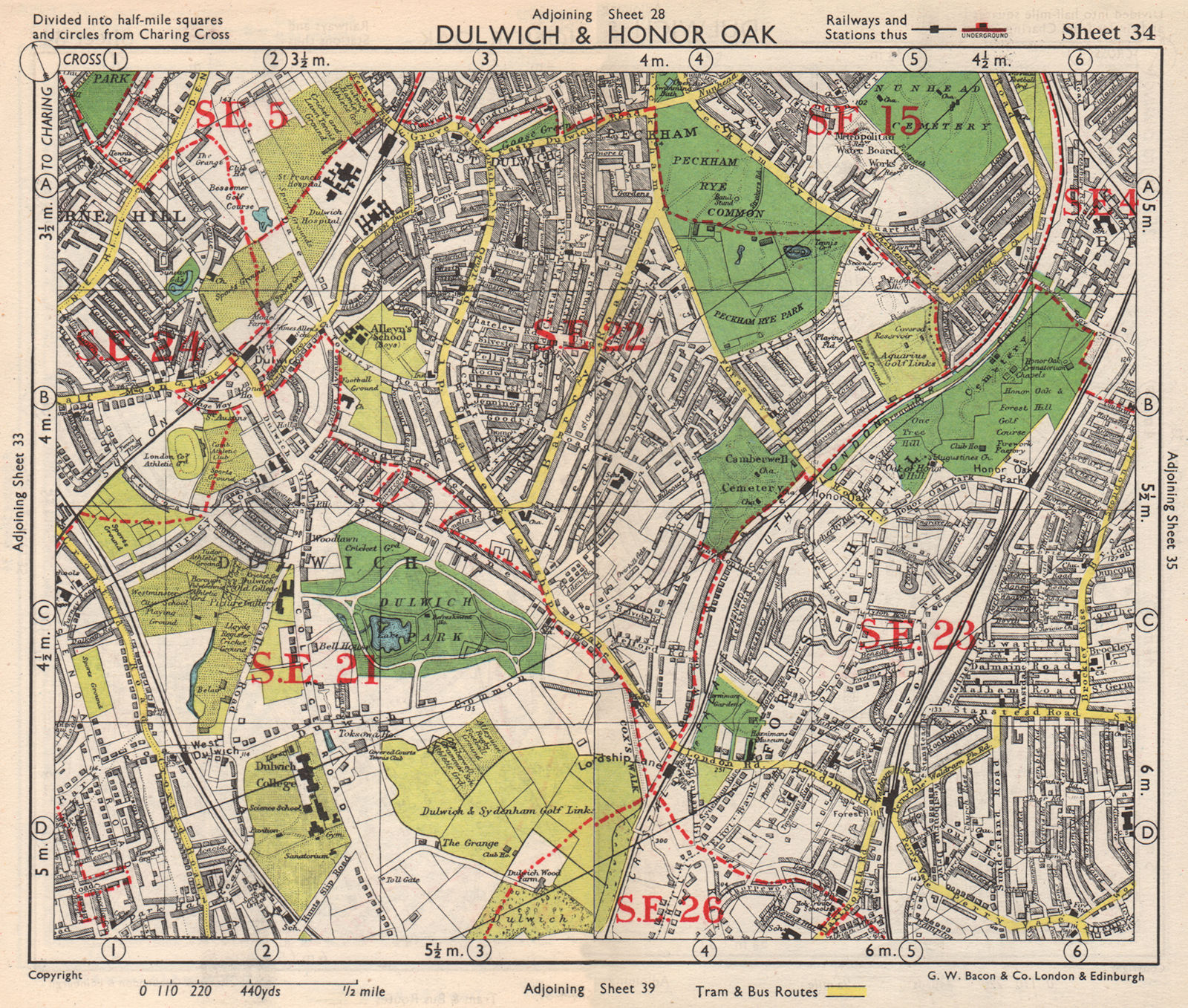 Associate Product SE LONDON. Dulwich Honor Oak Forest Hill Herne Hill Peckham Rye. BACON 1948 map
