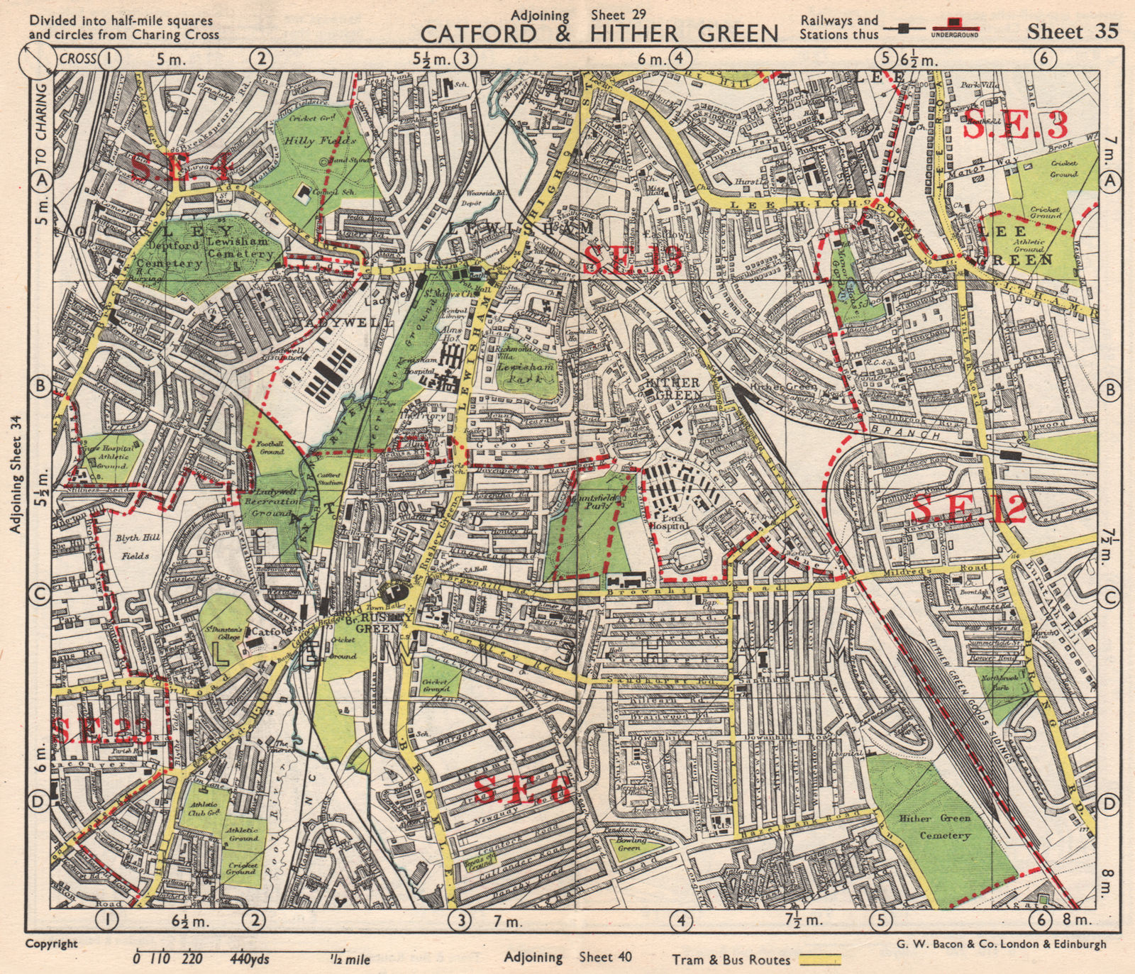 Associate Product SE LONDON. Catford Hither/Rushey/Lee Green Lewisham Ladywell. BACON 1948 map
