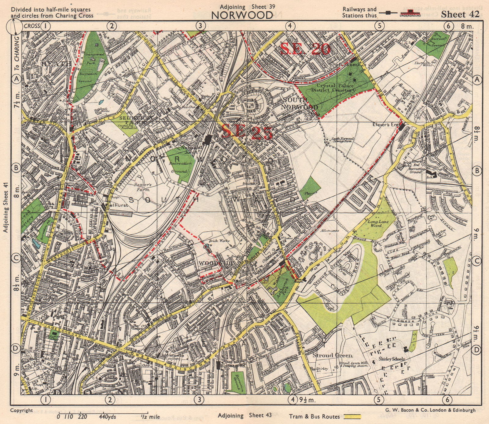Associate Product S LONDON. Norwood Elmer's End Selhurst Croydon Addiscombe. BACON 1948 old map