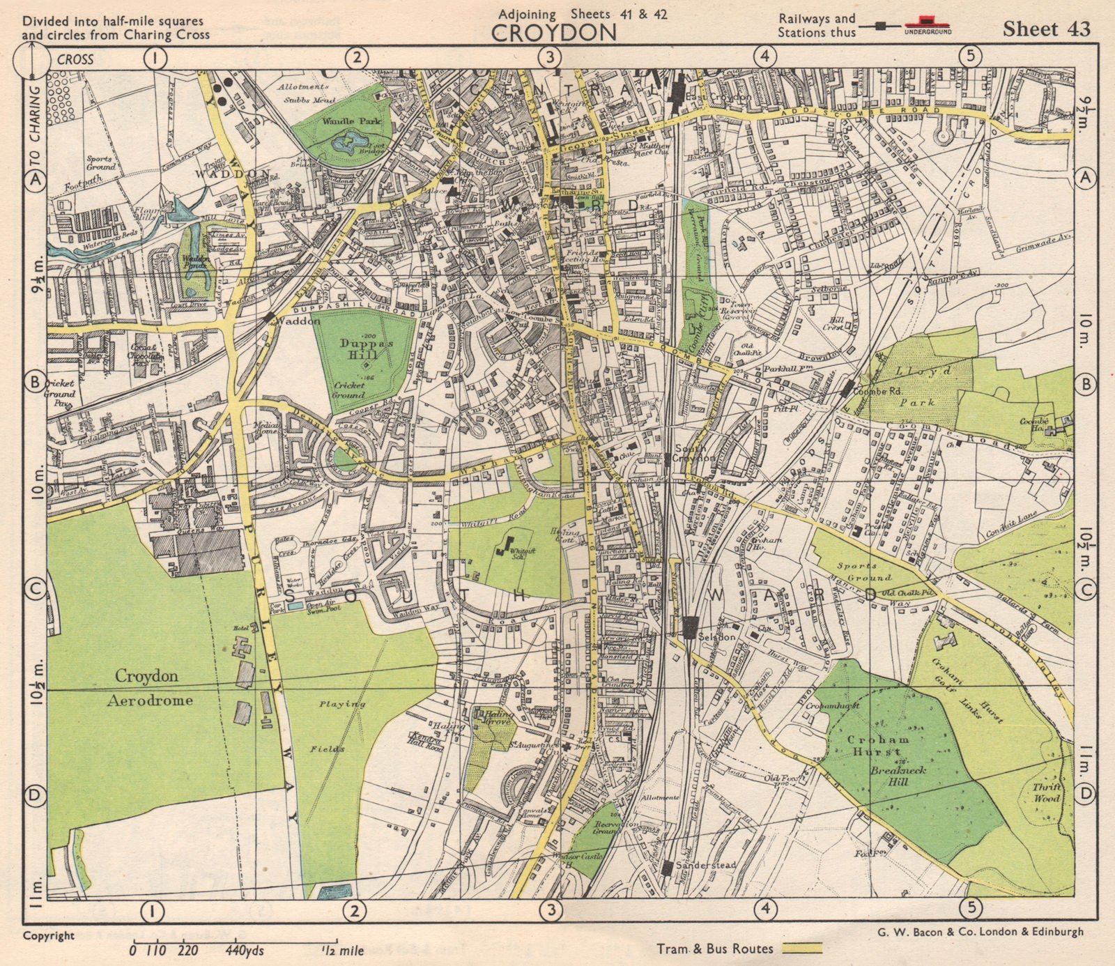 S LONDON Croydon Aerodrome Selsdon Waddon Sanderstead BACON 1948 Old 