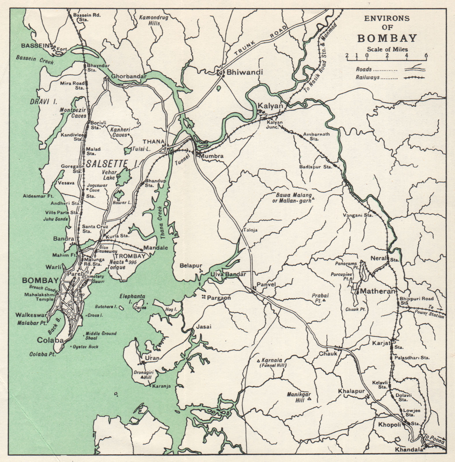 INDIA. Bombay (Mumbai) environs. Maharashtra. Salsette Matheran Kalyan 1965 map