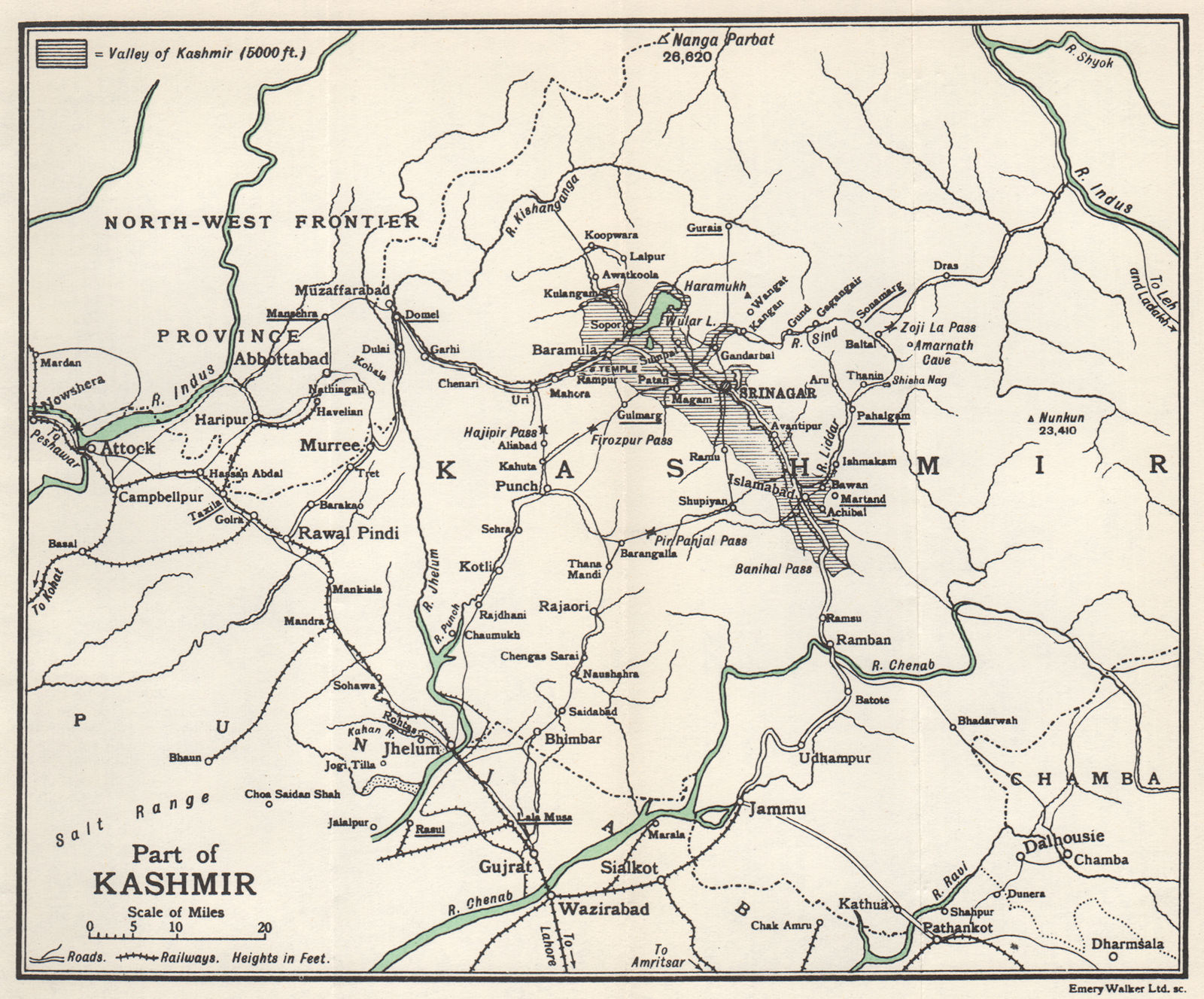 SRINAGAR. Rawalpindi. Kashmir & Punjab. India/Pakistan 1965 old vintage map
