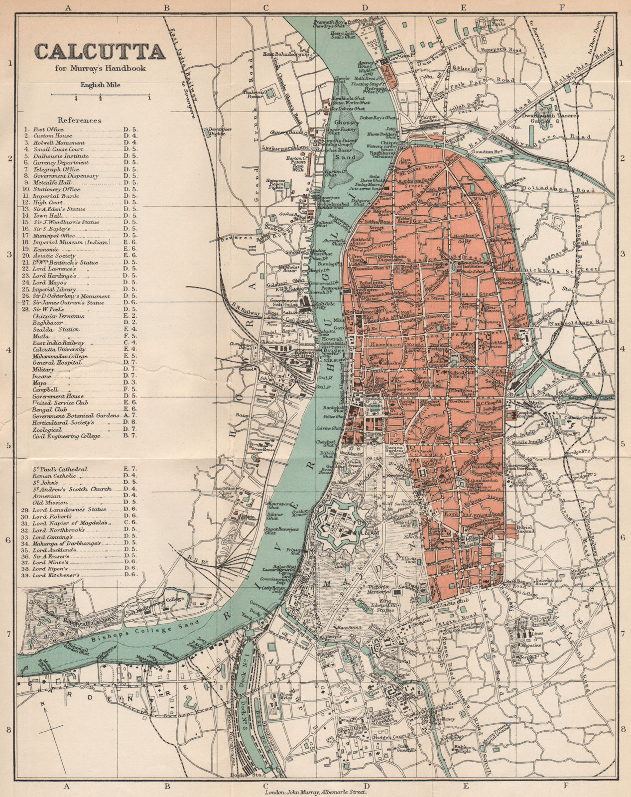 BRITISH INDIA. Calcutta (Kolkata) city plan. Fort William. Residences 1929 map