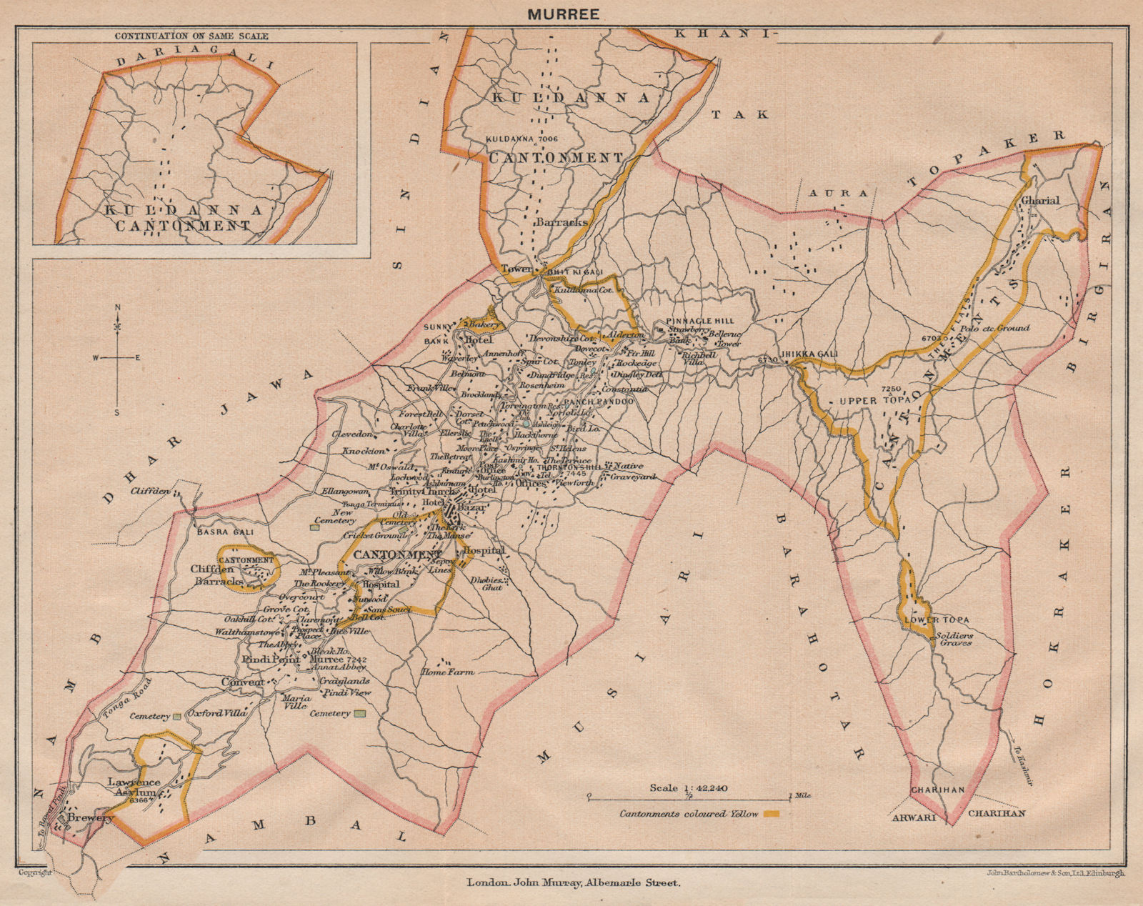 PAKISTAN. Murree Hill Station & Kuldanna Cantonment. British India 1929 map