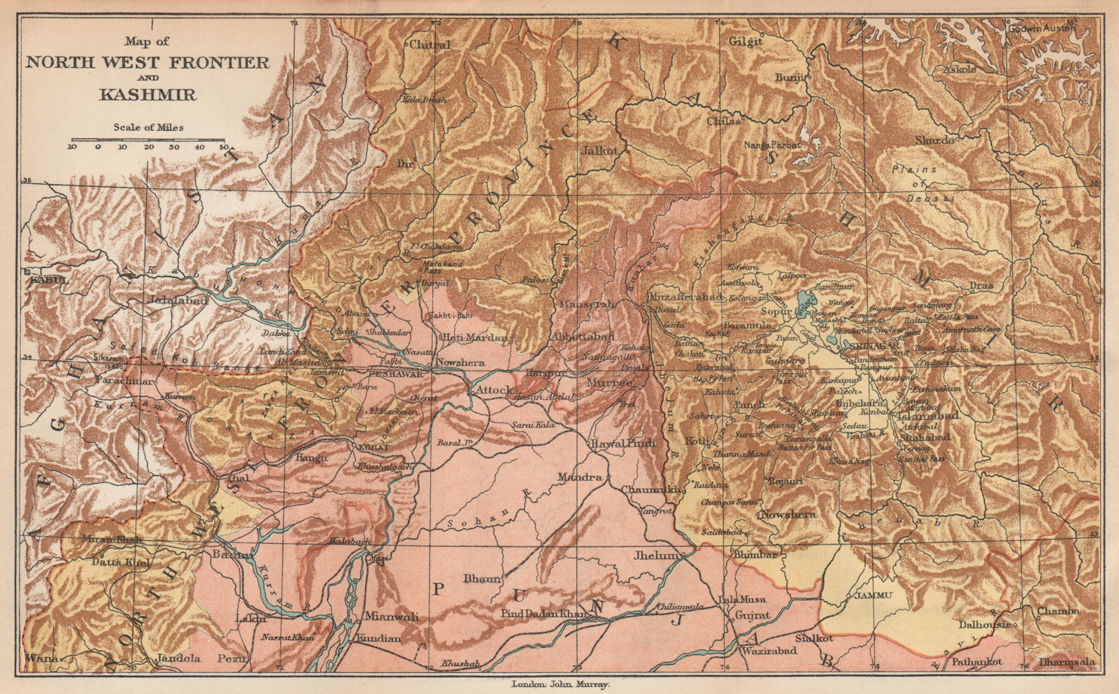 BRITISH INDIA/PAKISTAN. Map of the North West Frontier, Kashmir & Punjab 1929