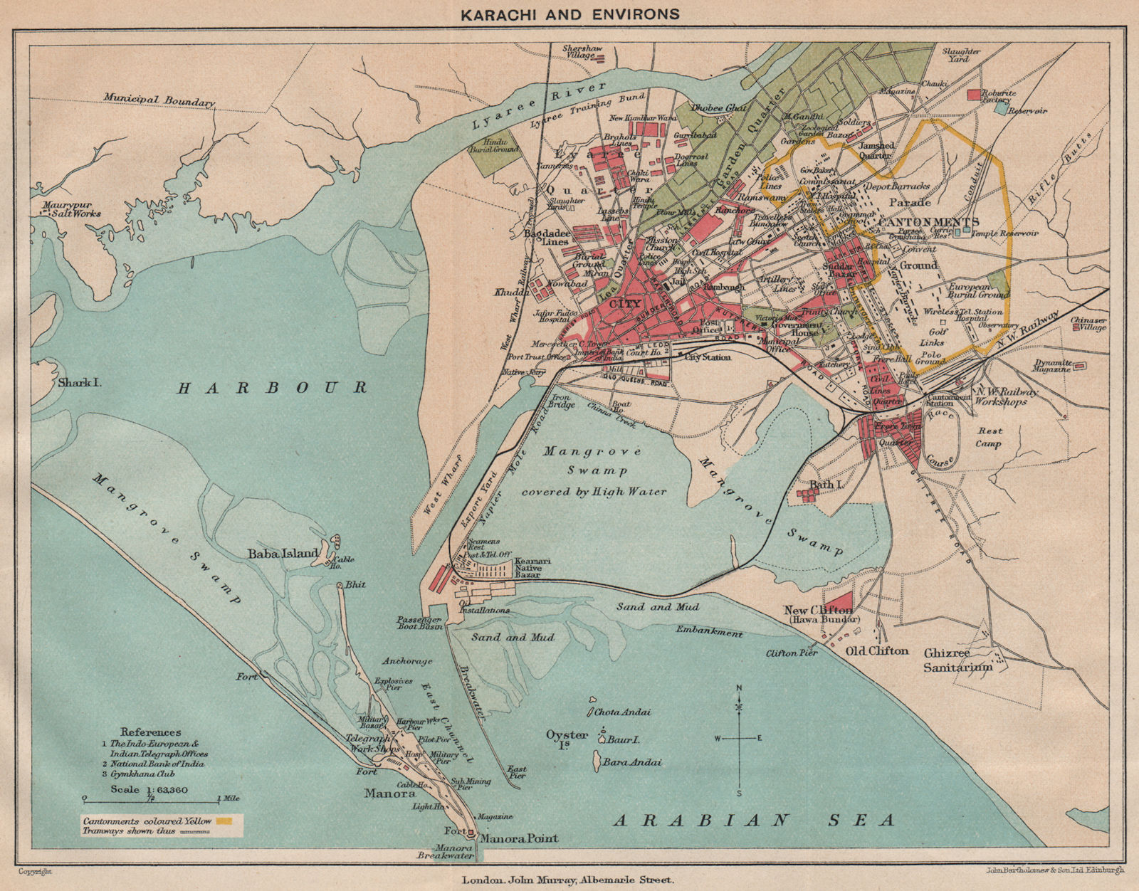 PAKISTAN. Karachi & environs city plan. Cantonment. British India 1929 old map