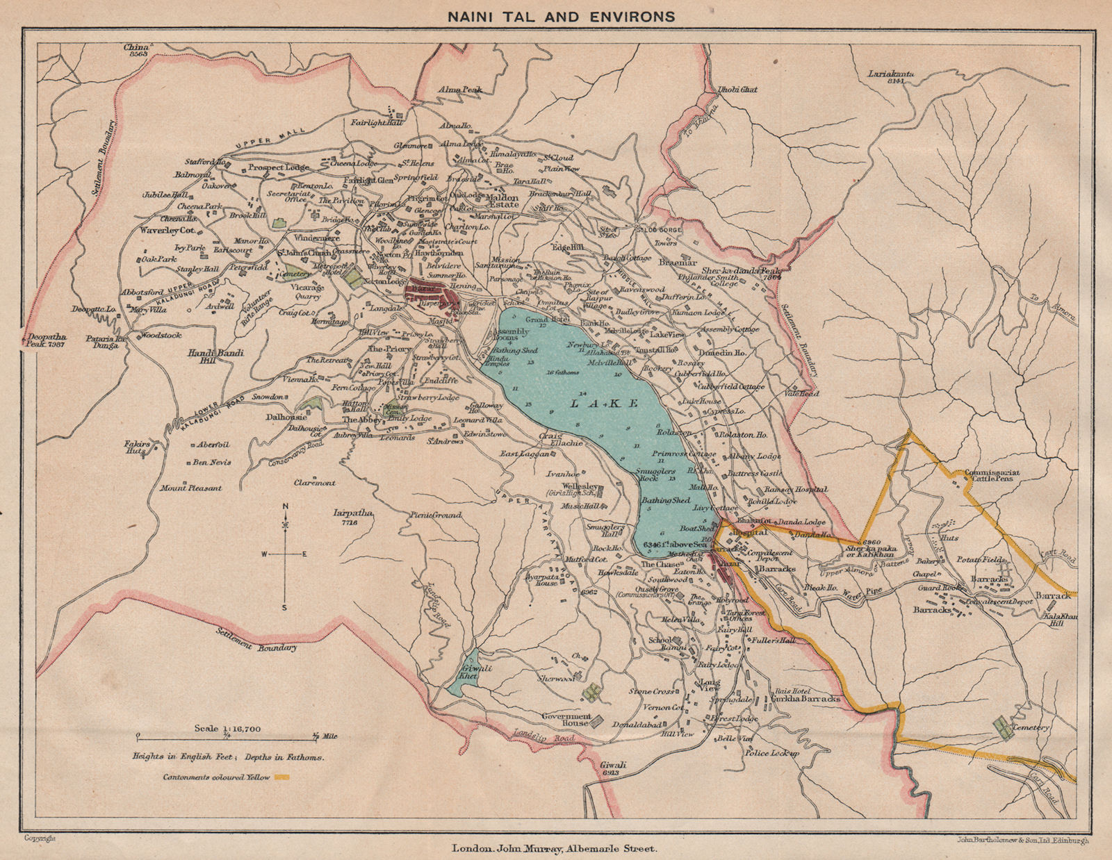 INDIA. Naini Tal (Nainital) & environs. Hill station Lake. Uttarakhand 1929 map