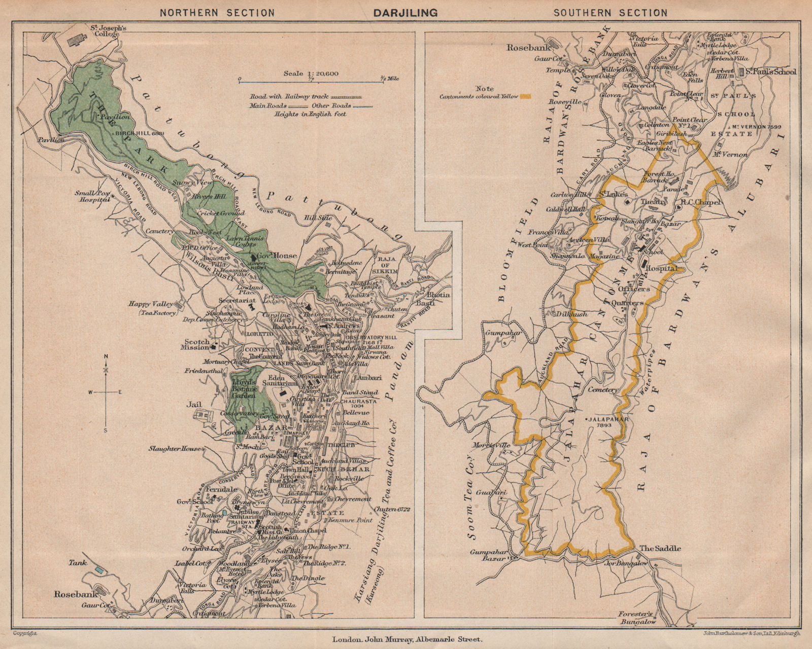 BRITISH INDIA. Darjiling (Darjeeling) town plan.Cantonment.Tea estates 1929 map