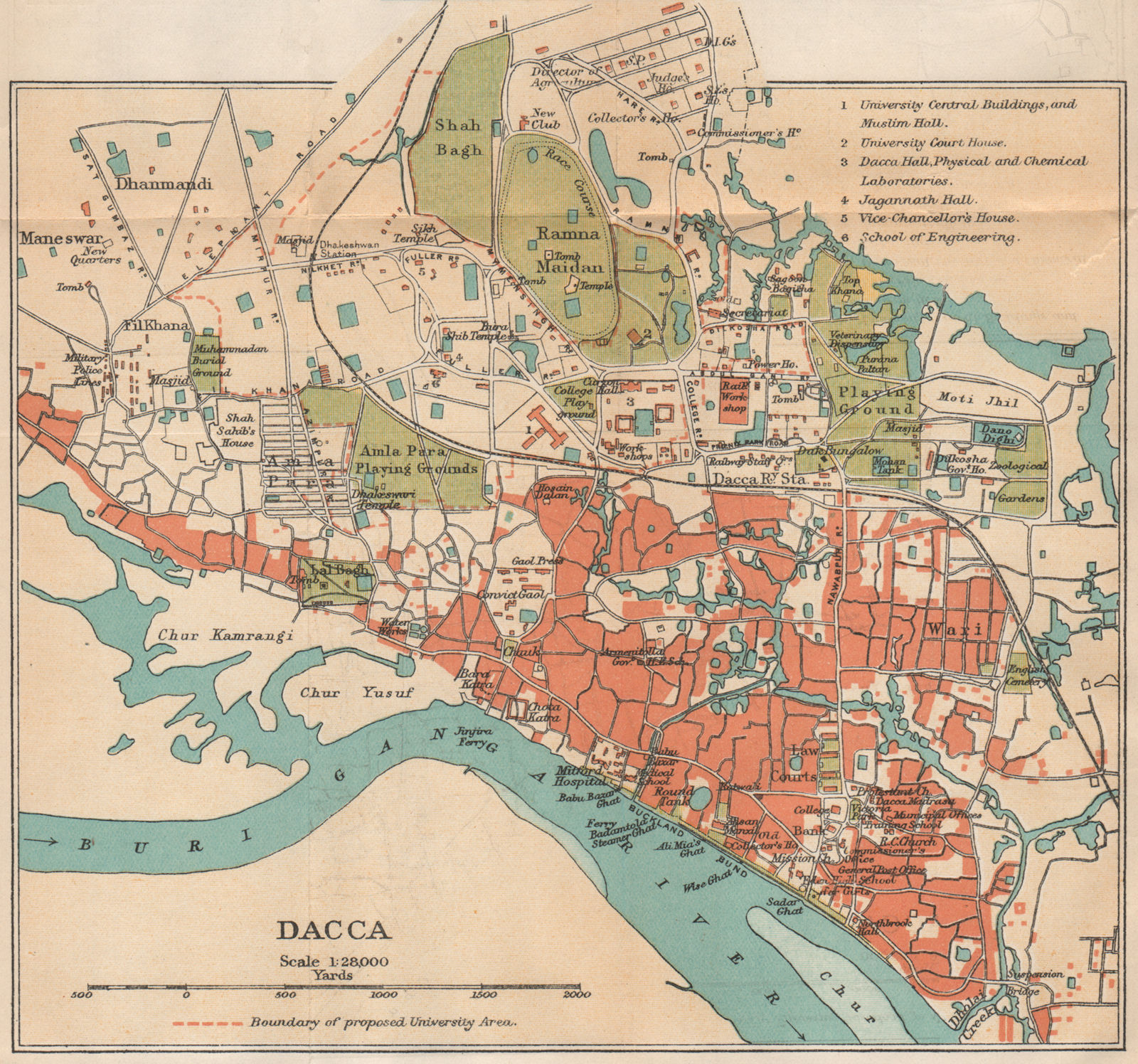 BENGAL/BANGLADESH. Dacca (Dhaka) city plan. British India 1929 old vintage map