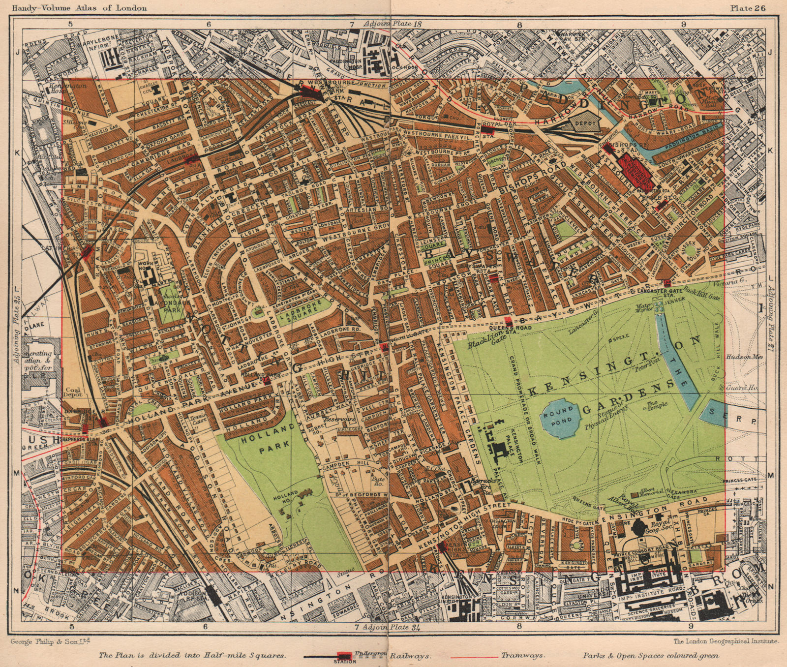 W LONDON. Notting Hill Paddington Bayswater Kensington Holland Park 1932 map