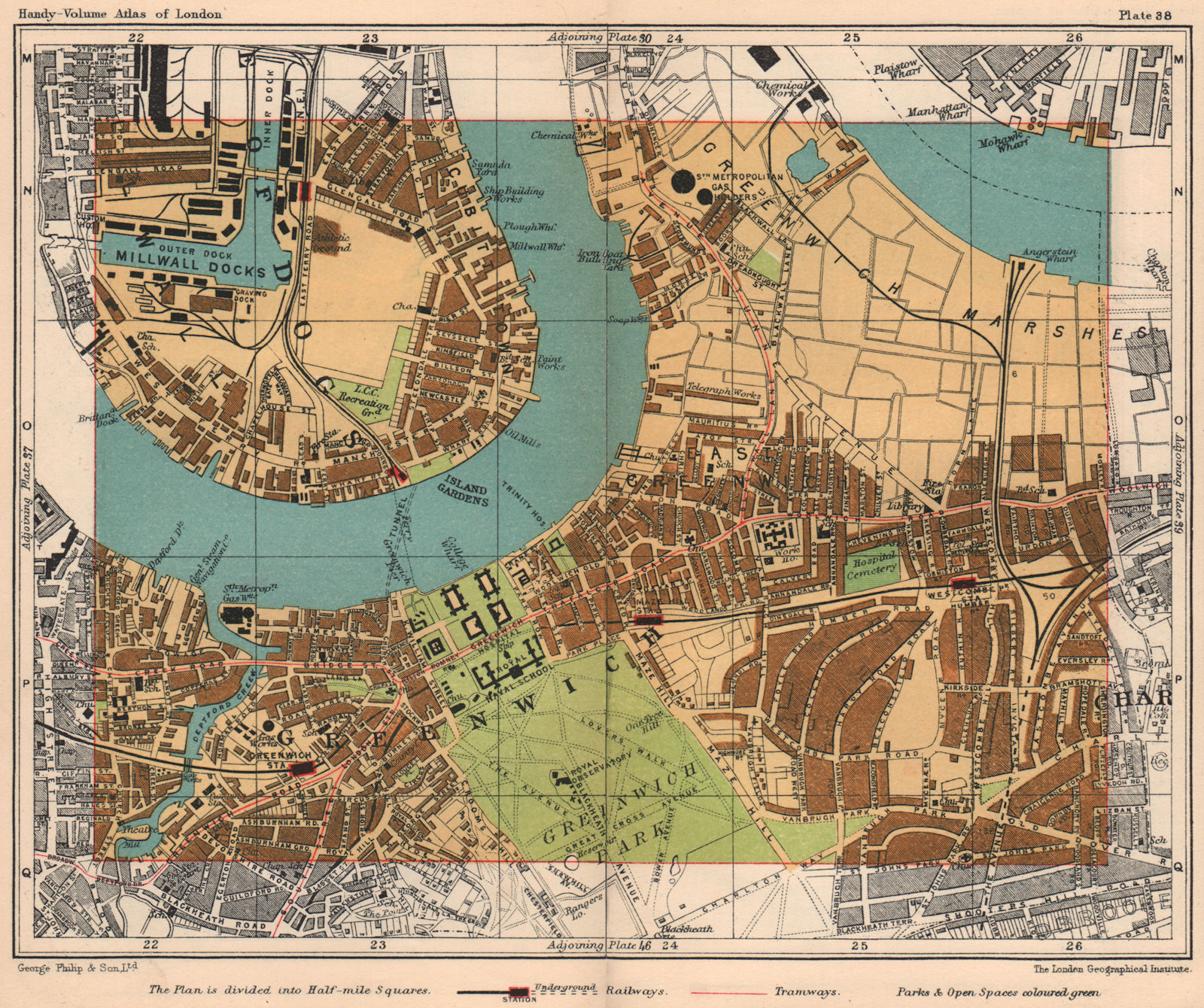 SE LONDON. Greenwich Charlton Millwall Isle of Dogs Greenwich Marshes 1932 map