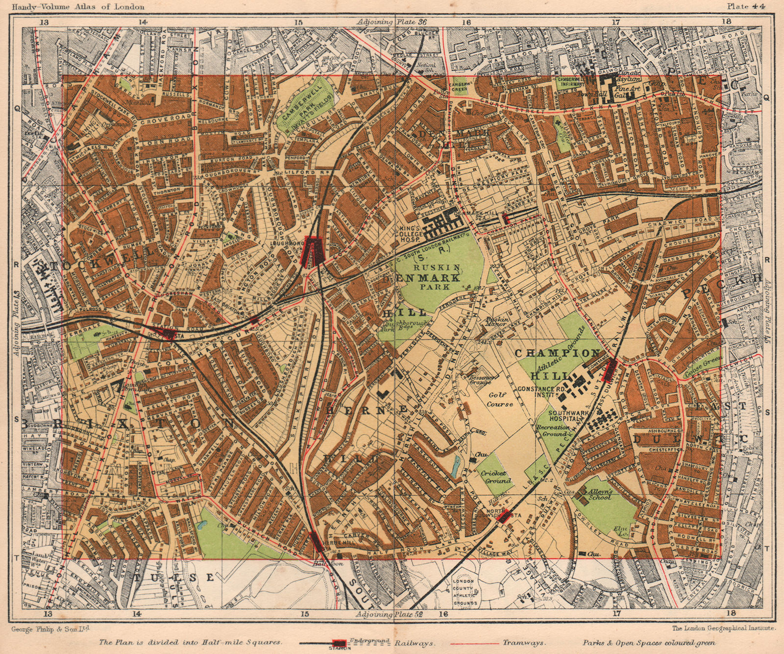 S LONDON. Stockwell Brixton Herne Hill Tulse Hill East Dulwich Peckham 1932 map