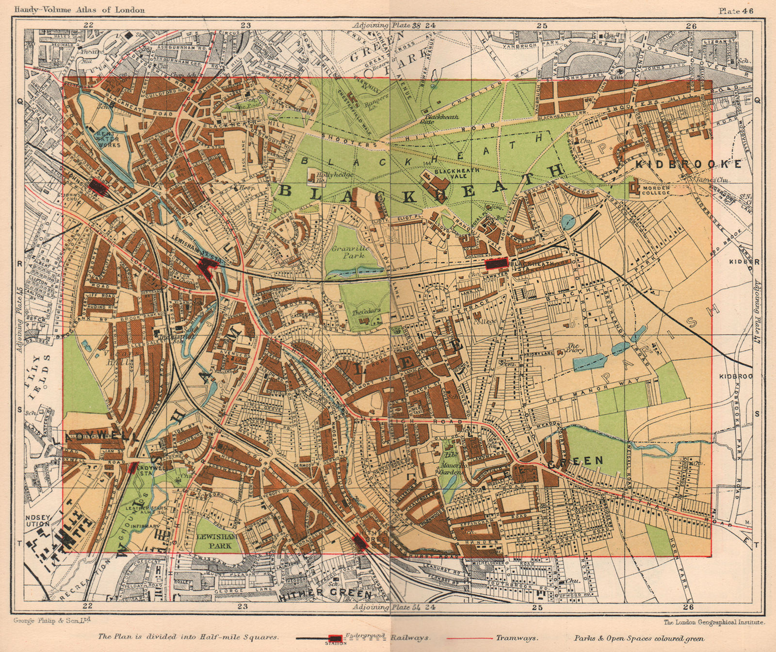 SE LONDON. Blackheath Kidbrooke Lewisham Lee Green Hither Grn Ladywell 1932 map