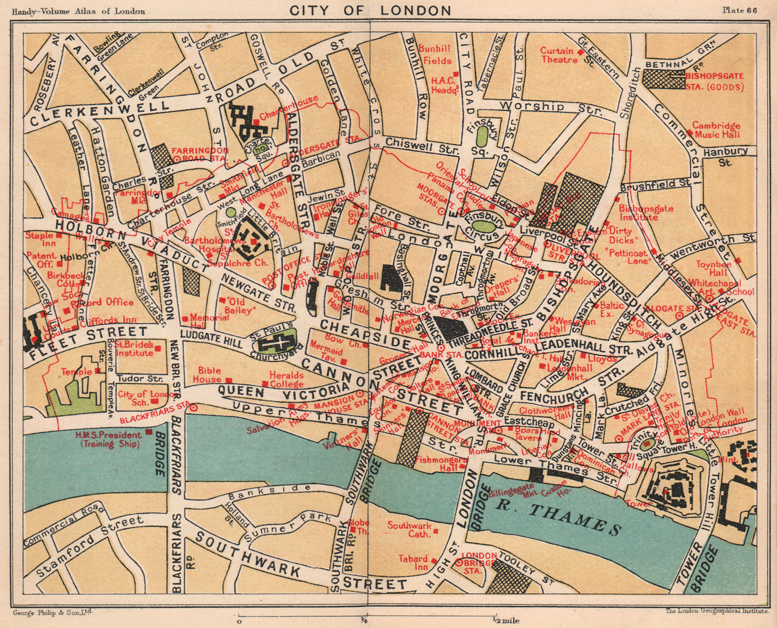 CITY OF LONDON. Public buildings Livery companies Exchanges Embassies 1932 map
