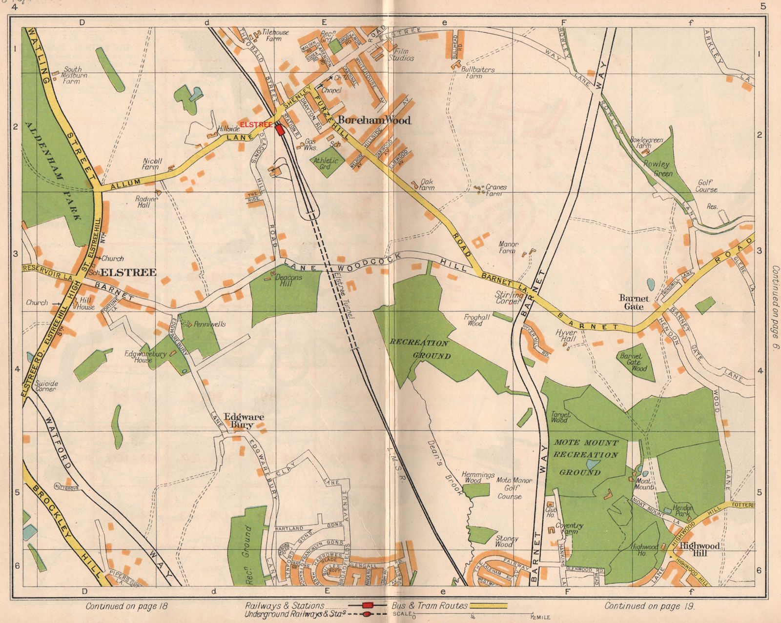 Associate Product NW LONDON. Elstree Borehamwood Edgwarebury Barnet Gate Highwood Hill 1938 map