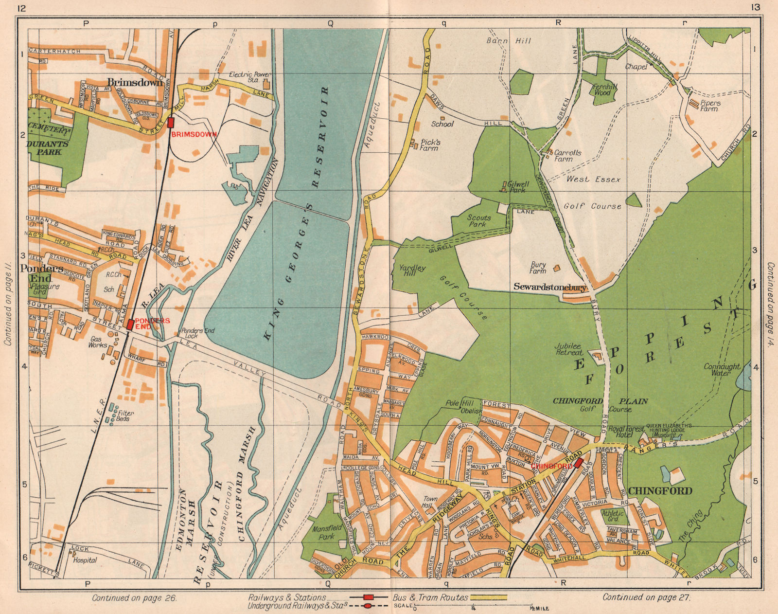 NE LONDON. Brimsdown Chingford Sewardstonebury Epping Forest 1938 old map