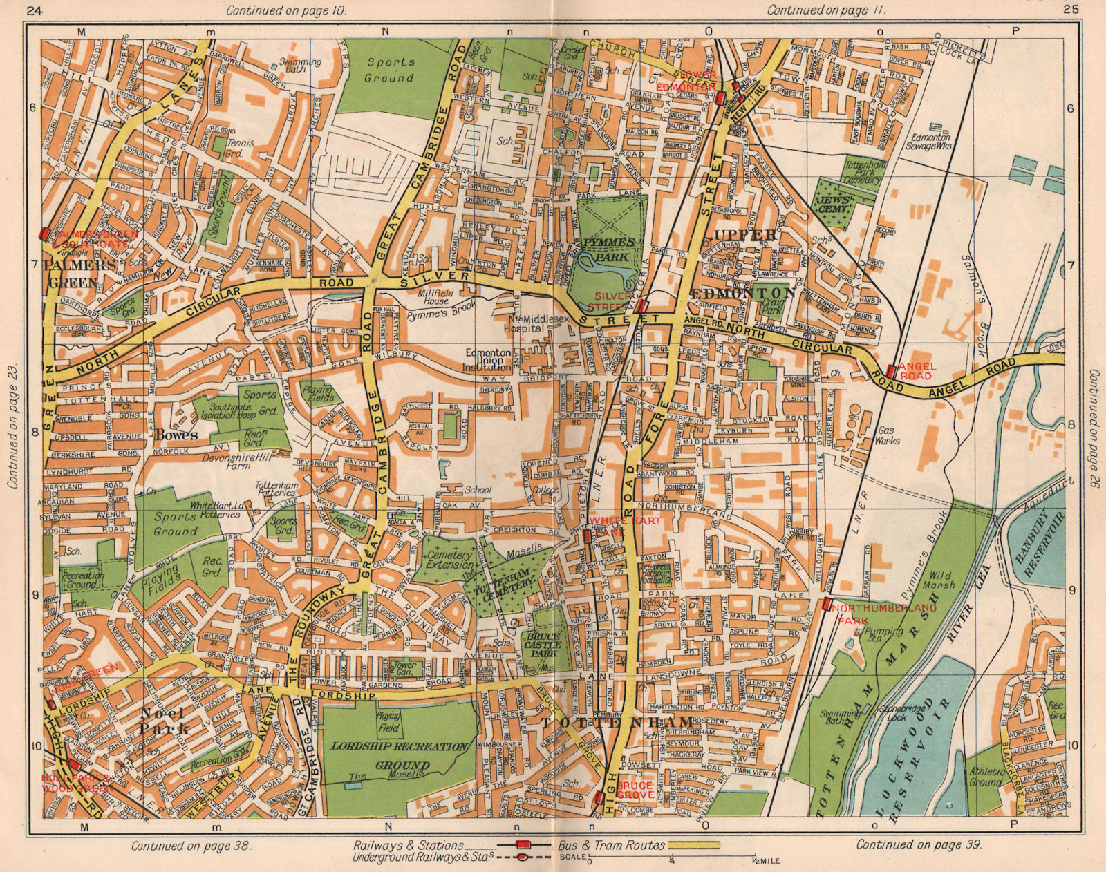Associate Product N LONDON. Noel Park Bowes Tottenham Edmonton Wood/Palmer's Green 1938 old map