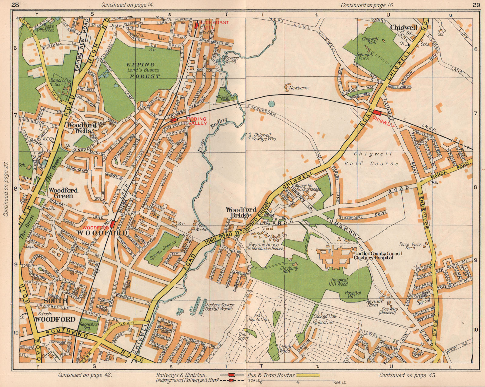 NE LONDON. South Woodford Green Chigwell Grange Hill Roding Valley 1938 map