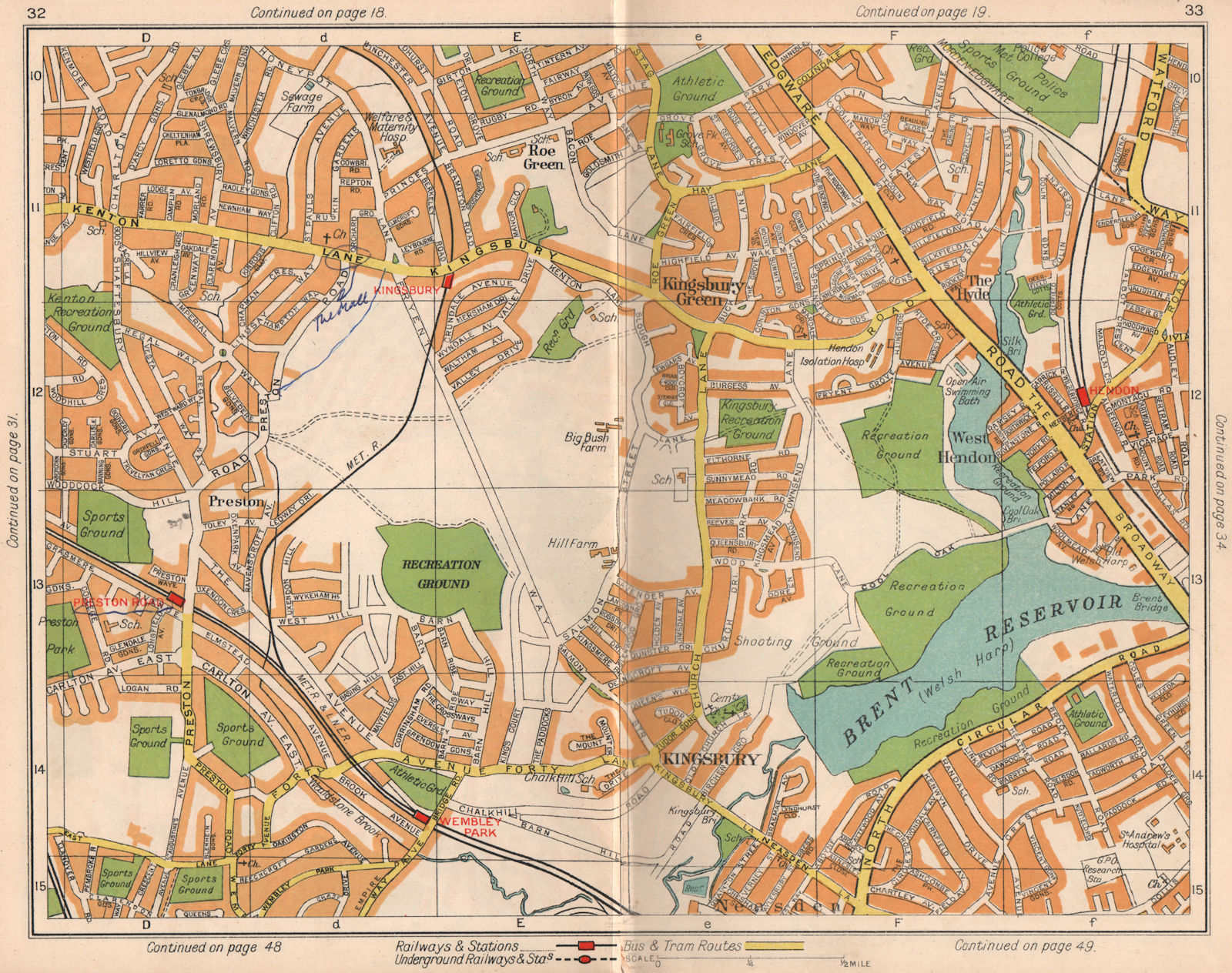 NW LONDON. Kingsbury Green Wembey Park The Hyde Hendon Preston Road 1938 map