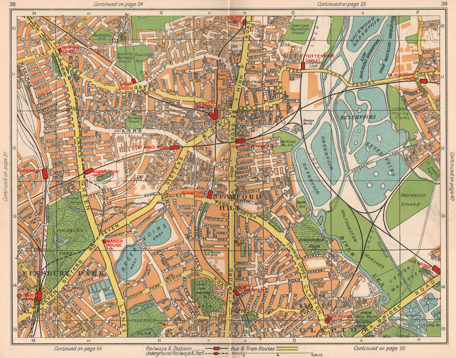 N LONDON Finsbury Park Bruce Grove Stamford Hill Finsbury Park Clapton 1938 map