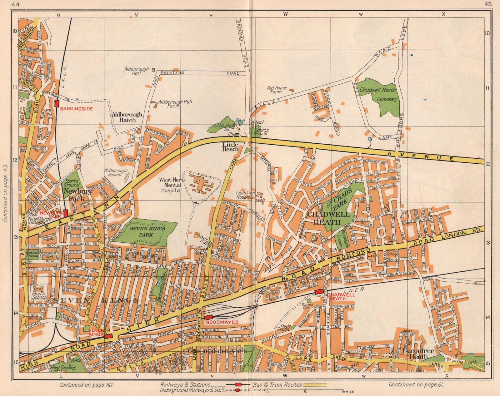 Associate Product NE LONDON. Chadwell Heath Goodmayes Seven Kings Barkingside Newbury Pk 1938 map