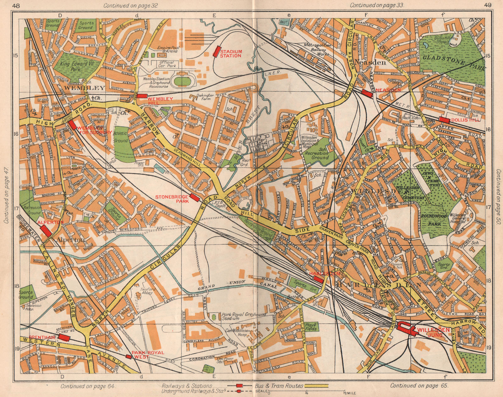 NW LONDON. Wembley Alperton Harlesden Willesden Neasden Dudden Hill 1938 map