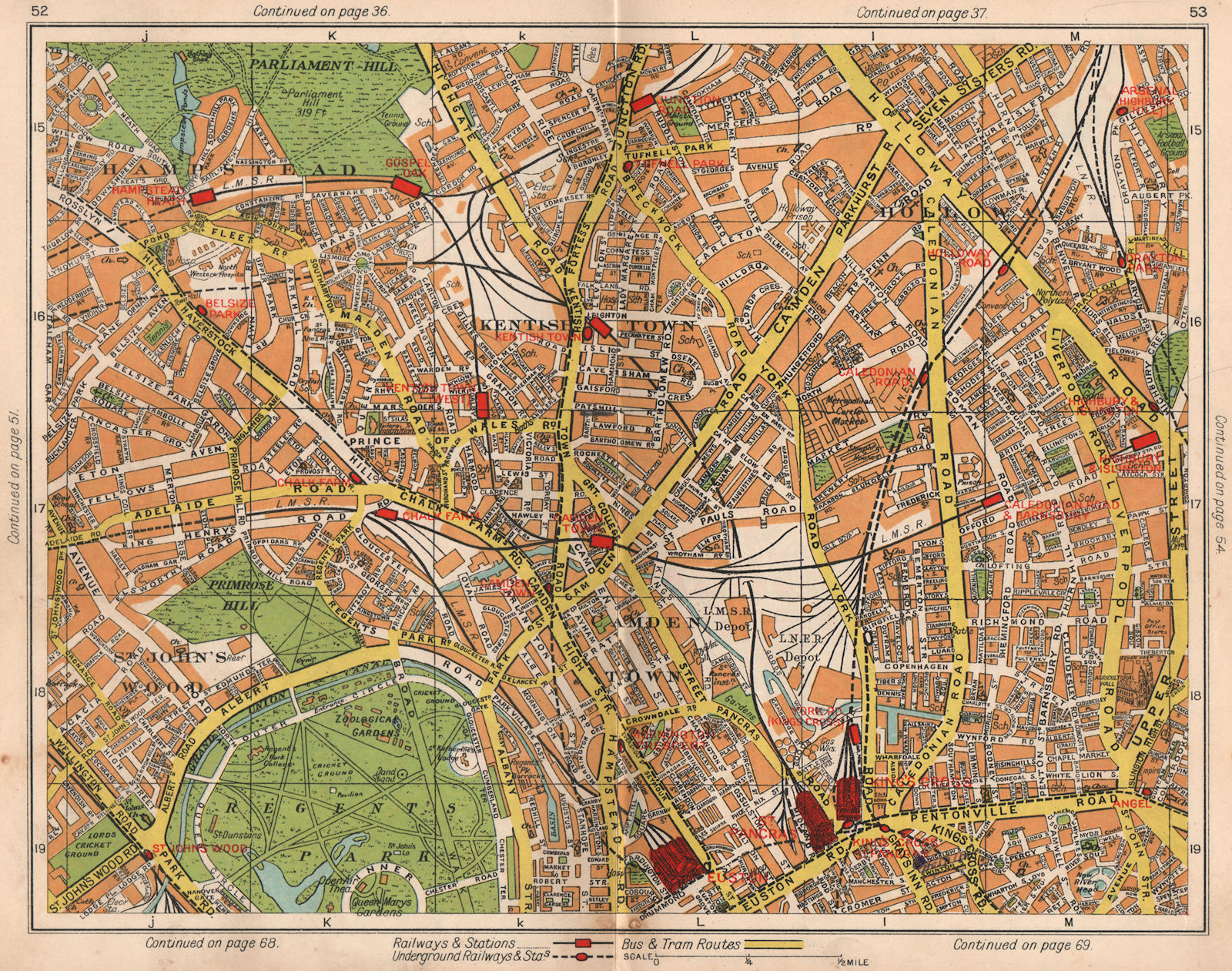 Associate Product N LONDON. Kentish Town Holloway Barnsbury Camden Town St John's Wood 1938 map