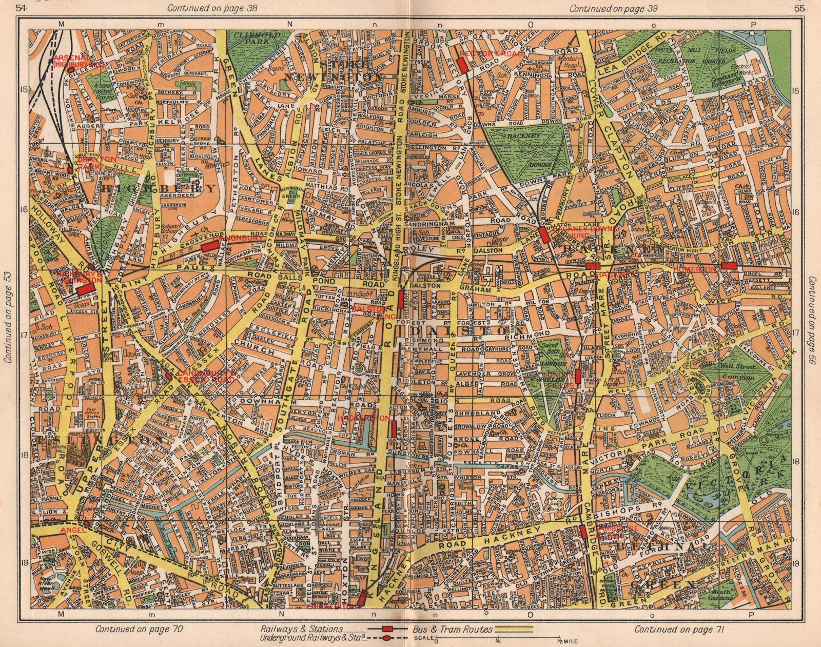 N LONDON. Hoxton Islington Stoke Newington Hackney Clapton Highbury 1938 map