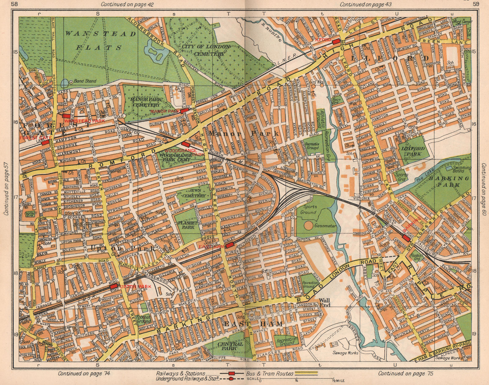 Associate Product E LONDON. Ilford Manor / Upton Park East Ham Wanstead Park Forest Gate 1938 map