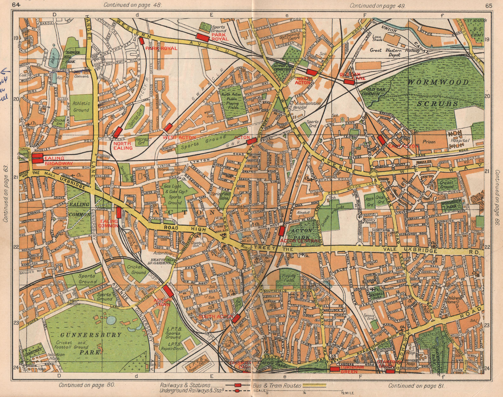 W LONDON. Acton Gunnersbury Park Royal Ealing Common Turnham Green 1938 map