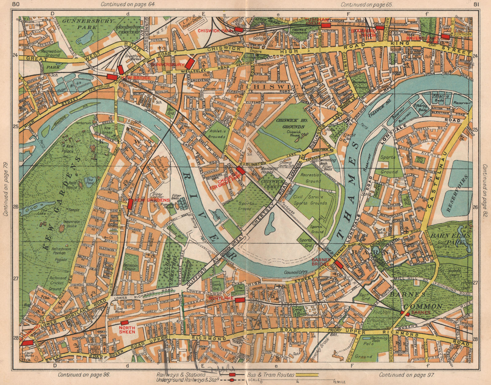 SW LONDON. Chiswick Gunnerbsury Kew Mortlake Barnes North Sheen 1938 old map