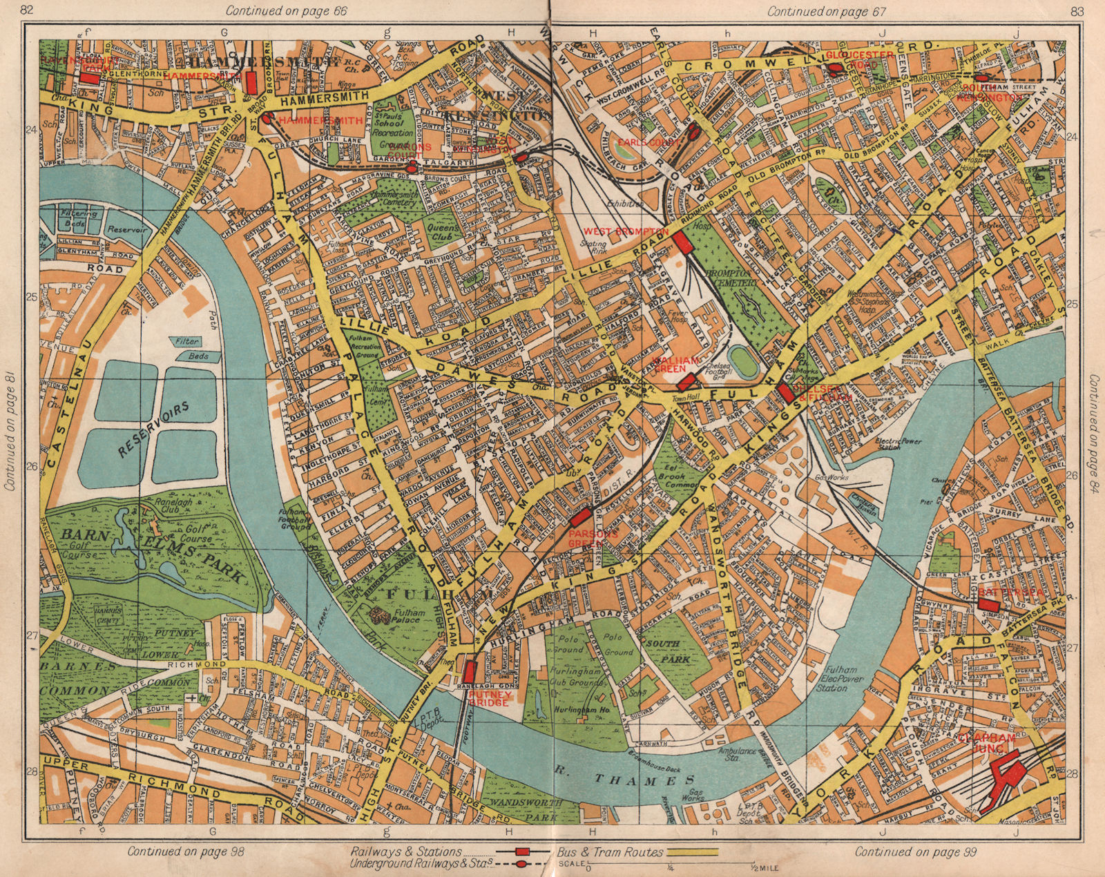 SW LONDON Fulham Walham Green Hammersmith South Kensington Earls Court 1938 map