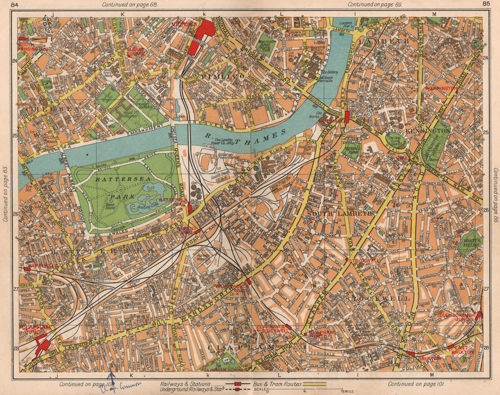 S LONDON Lambeth Pimlico Chelsea Kennington Battersea Clapham 1938 old map