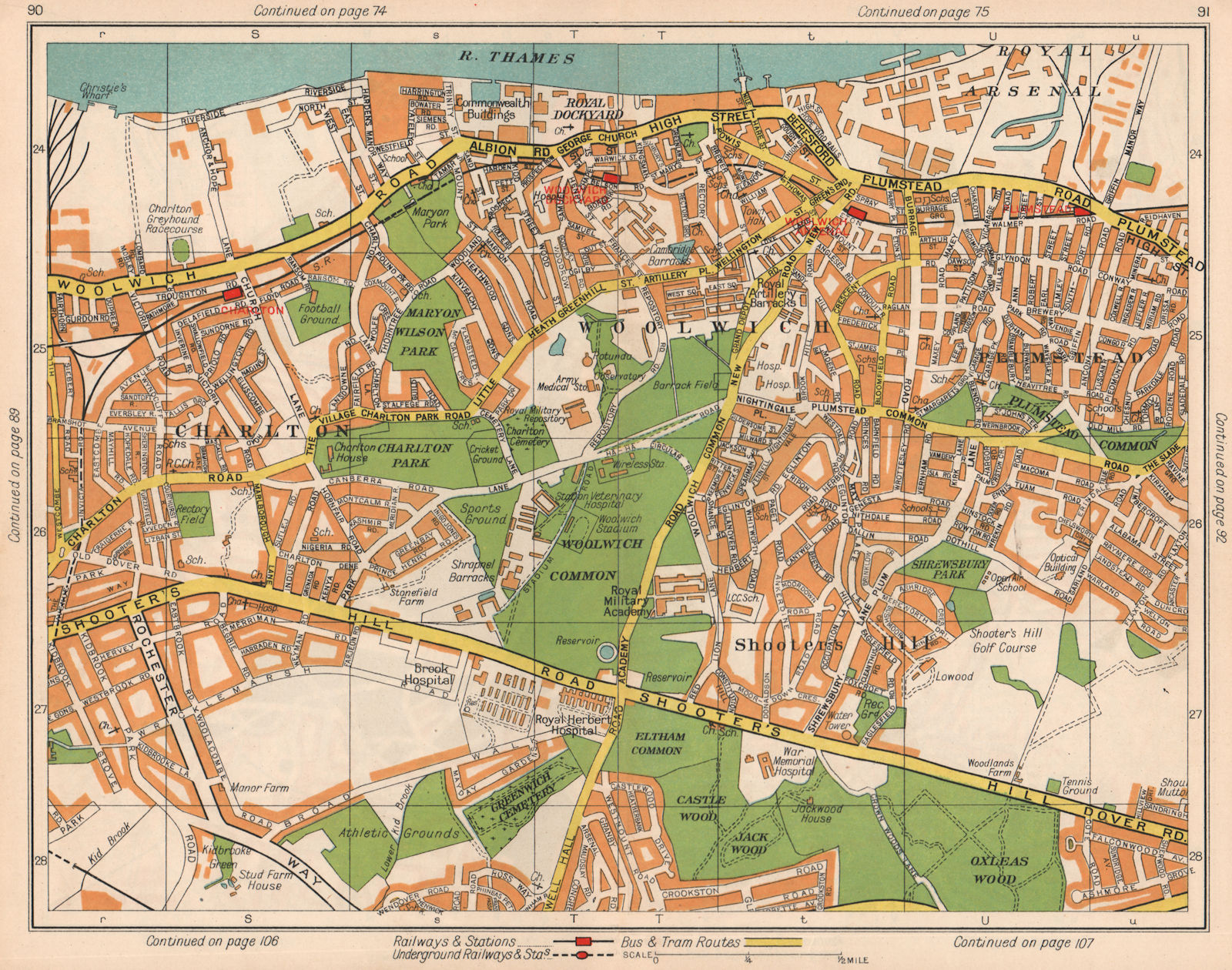 SE LONDON Charlton Woolwich Plumstead Charlton Shooters Hill Kidbrooke 1938 map