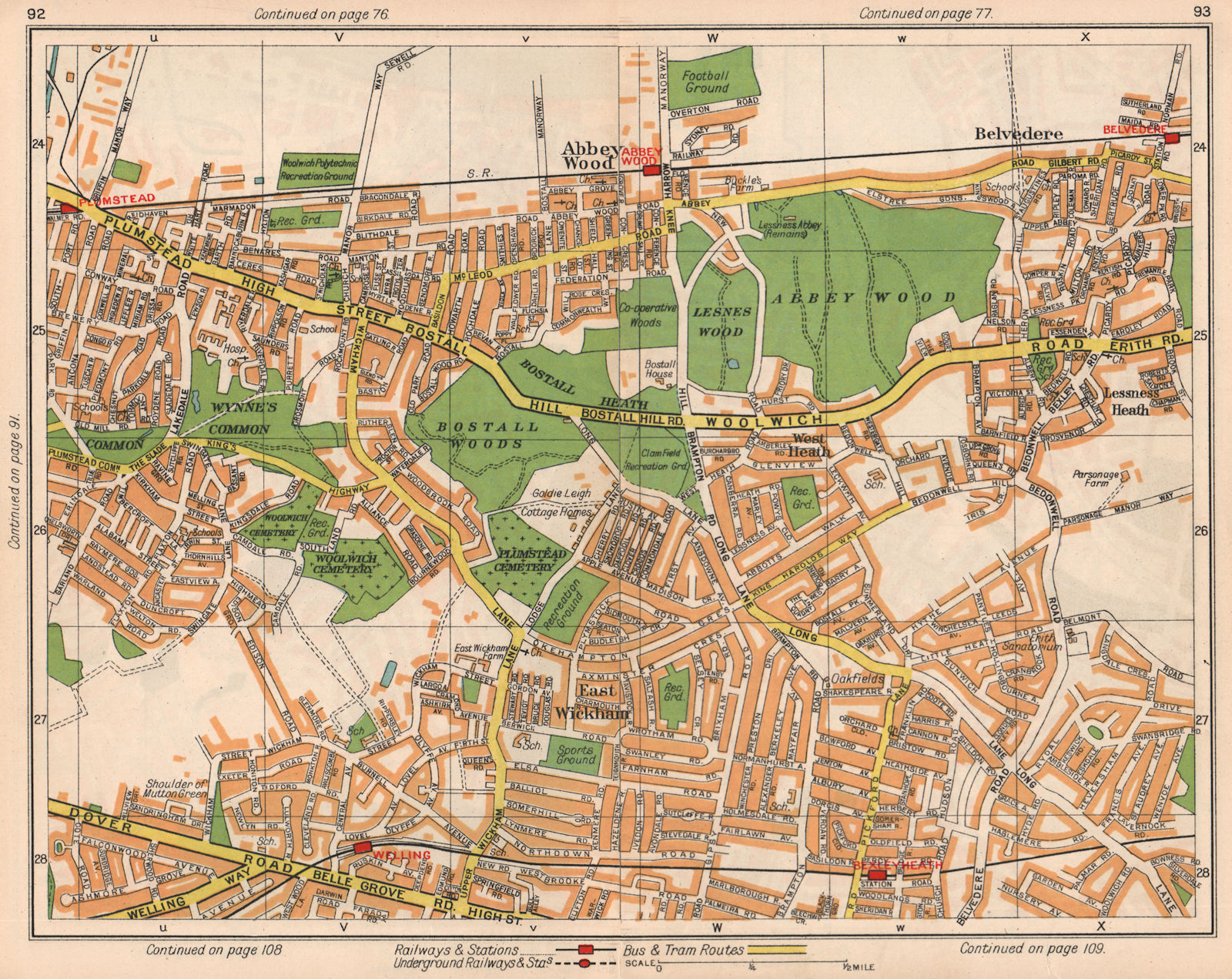 SE LONDON. Plumstead Abbey Wood Belvedere East Wickham Welling 1938 old map