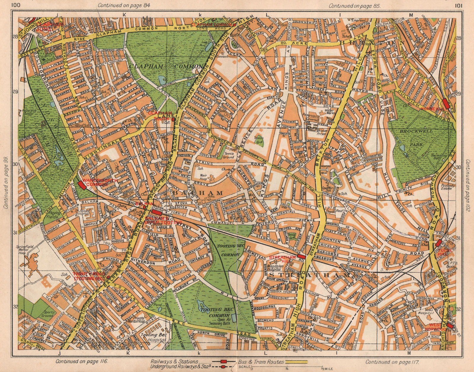 S LONDON. Tooting Bec Streatham Balham Brixton Clapham Wandsworth Cmn 1938 map