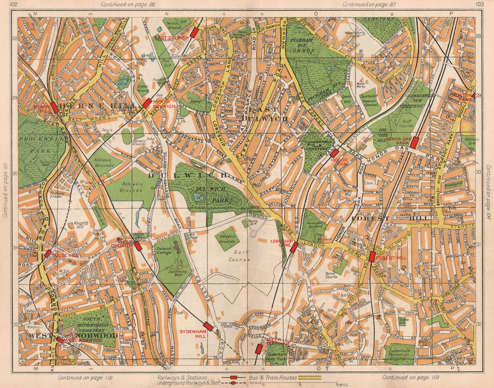 Associate Product S LONDON. Upper Sydenham Forest Hill Tulse Hill Dulwich Nunhead 1938 old map
