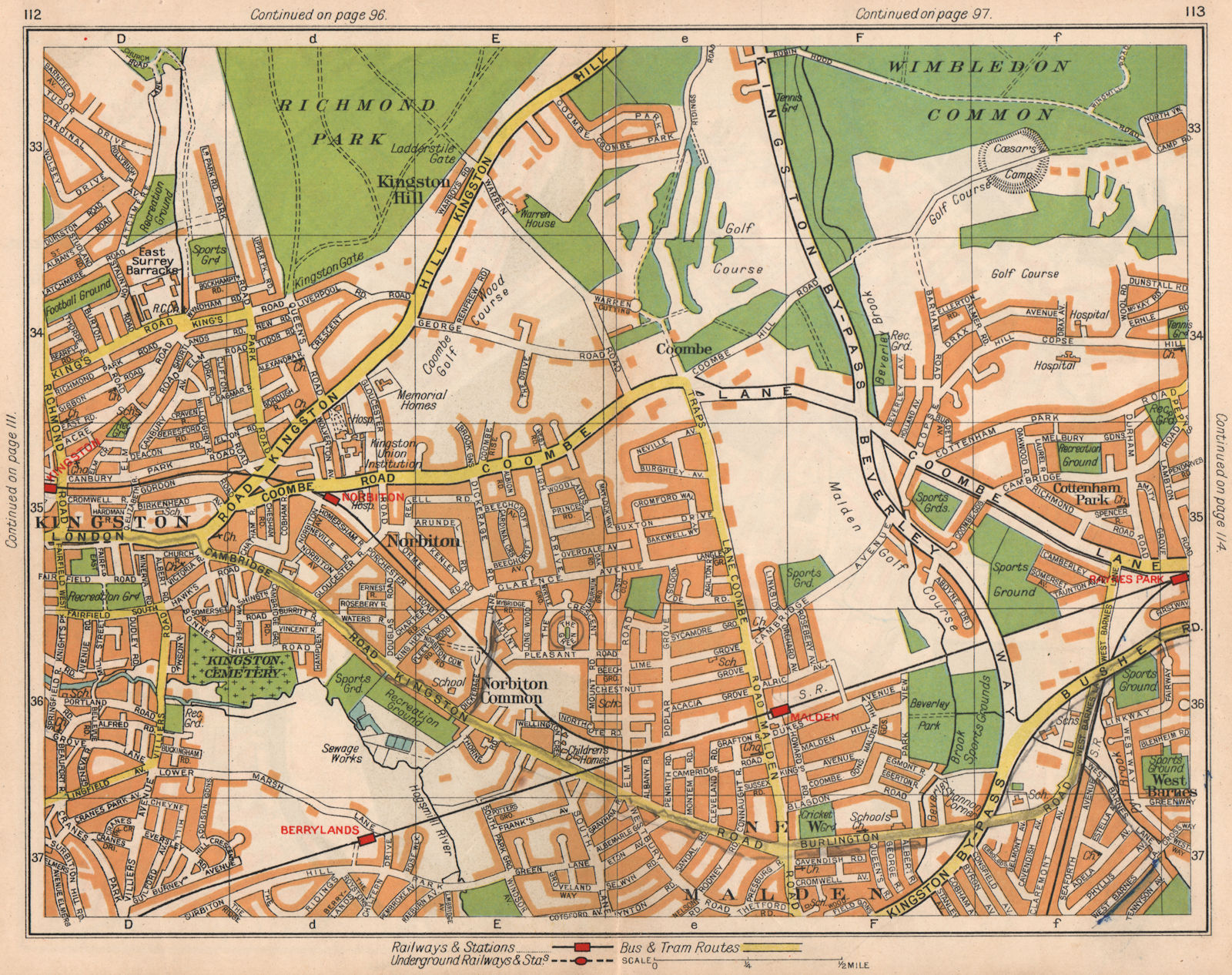 Associate Product SW LONDON. Kingston Coombe Norbiton New Malden Berrylands Wimbledon 1938 map