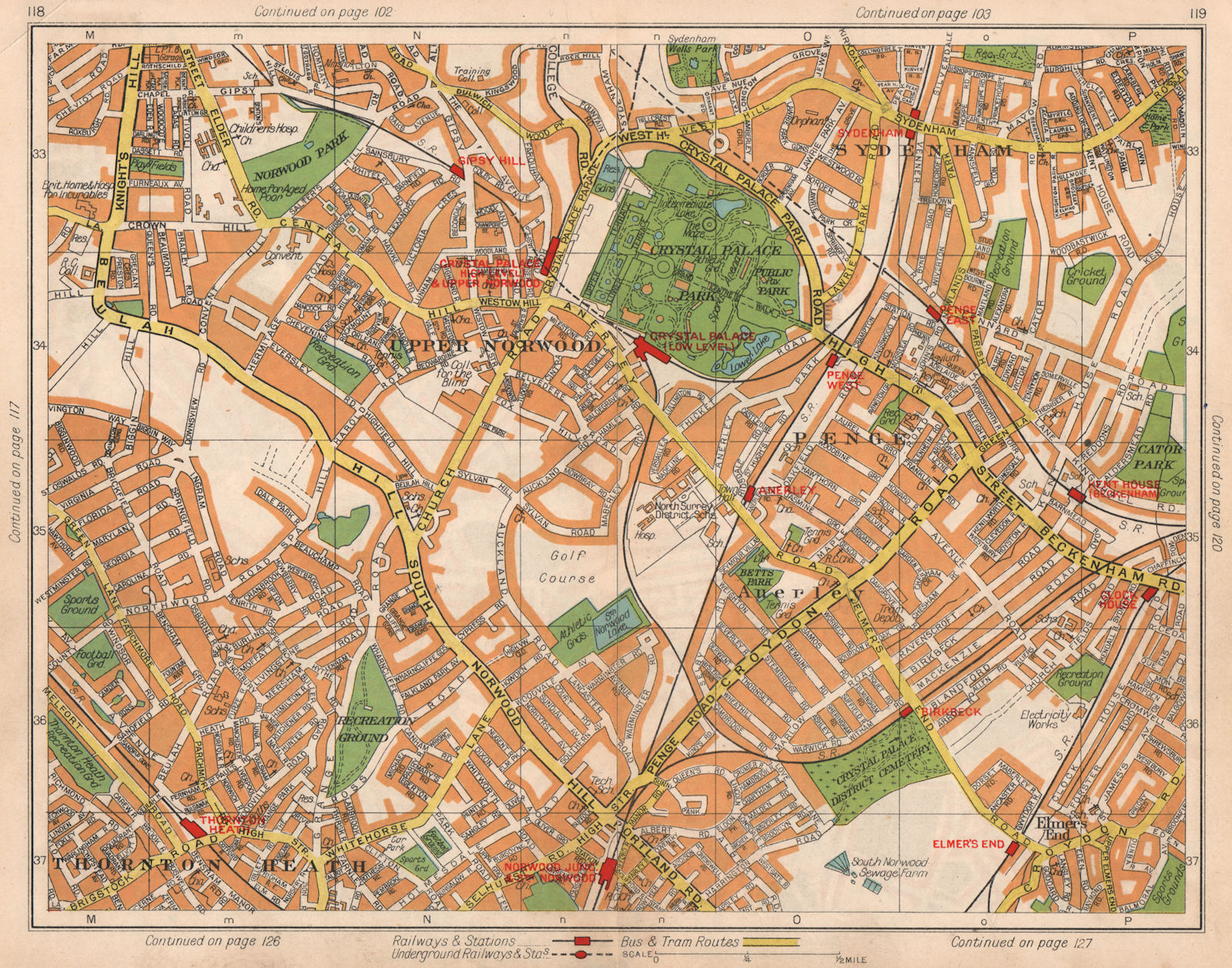 S LONDON. Upper/South Norwood Sydenham Thornton Heath Anerley Penge 1938 map