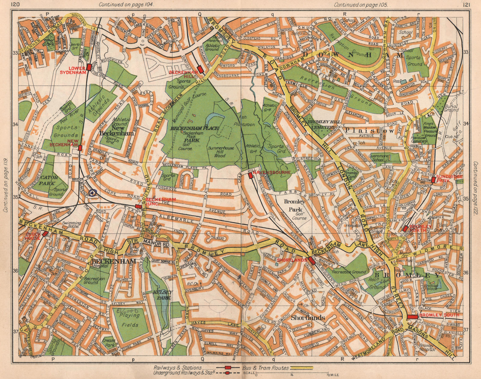 SE LONDON. Beckenham Sydenham Downham Bromley Shortlands Plaistow 1938 old map