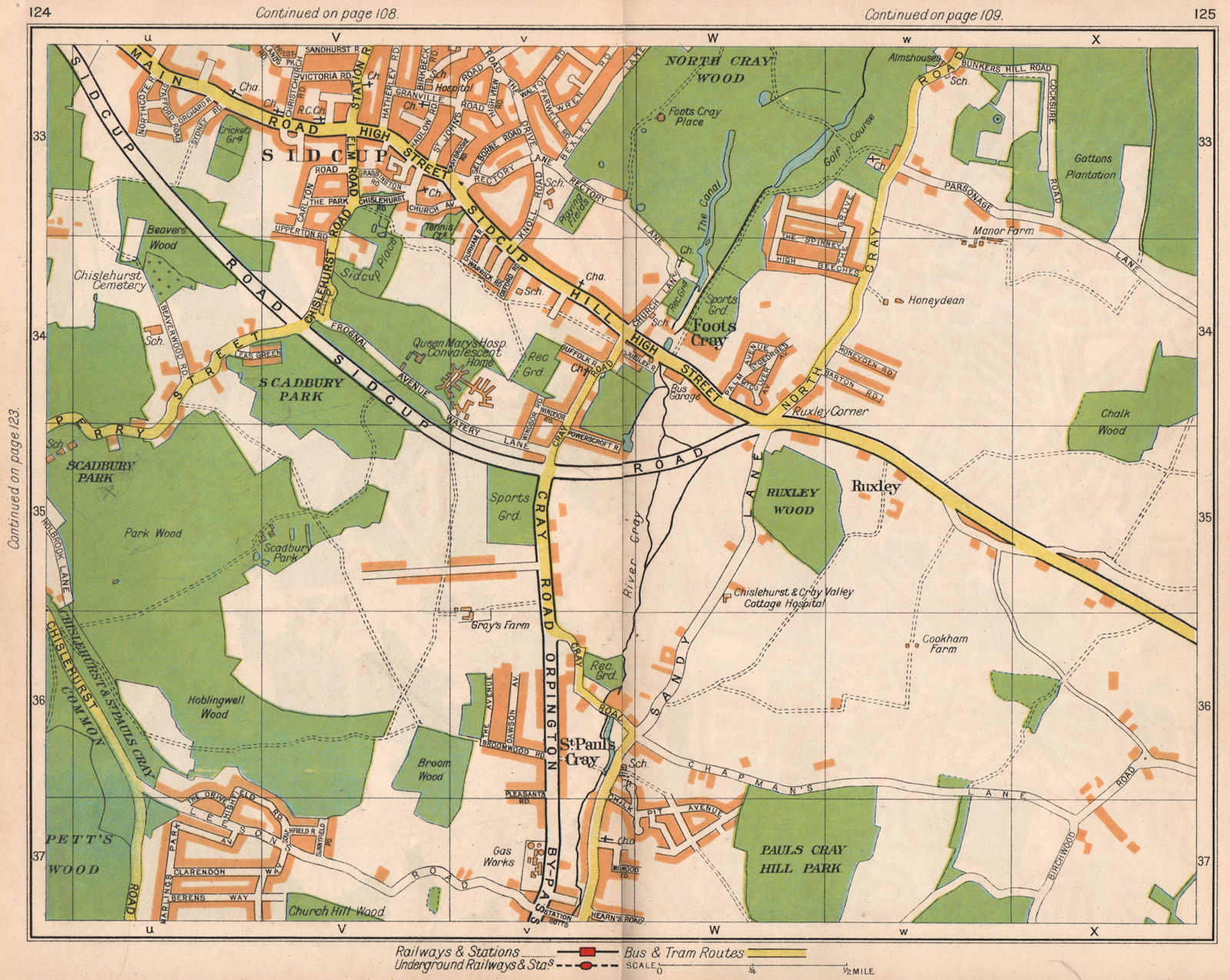 SE LONDON. Sidcup Foots Cray Ruxley St Paul's Cray North Cray 1938 old map