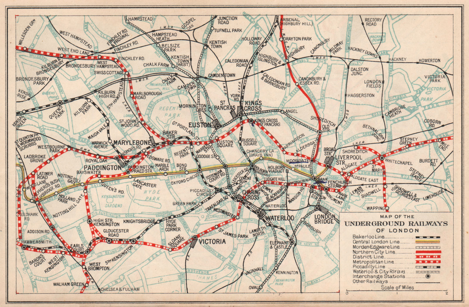 LONDON UNDERGROUND RAILWAYS. Vintage tube map 1938 old vintage plan chart