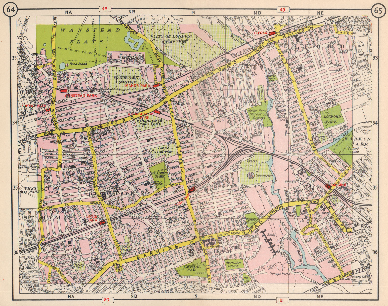 Associate Product E LONDON. Ilford Manor / Upton Park East Ham Wanstead Park Forest Gate 1953 map