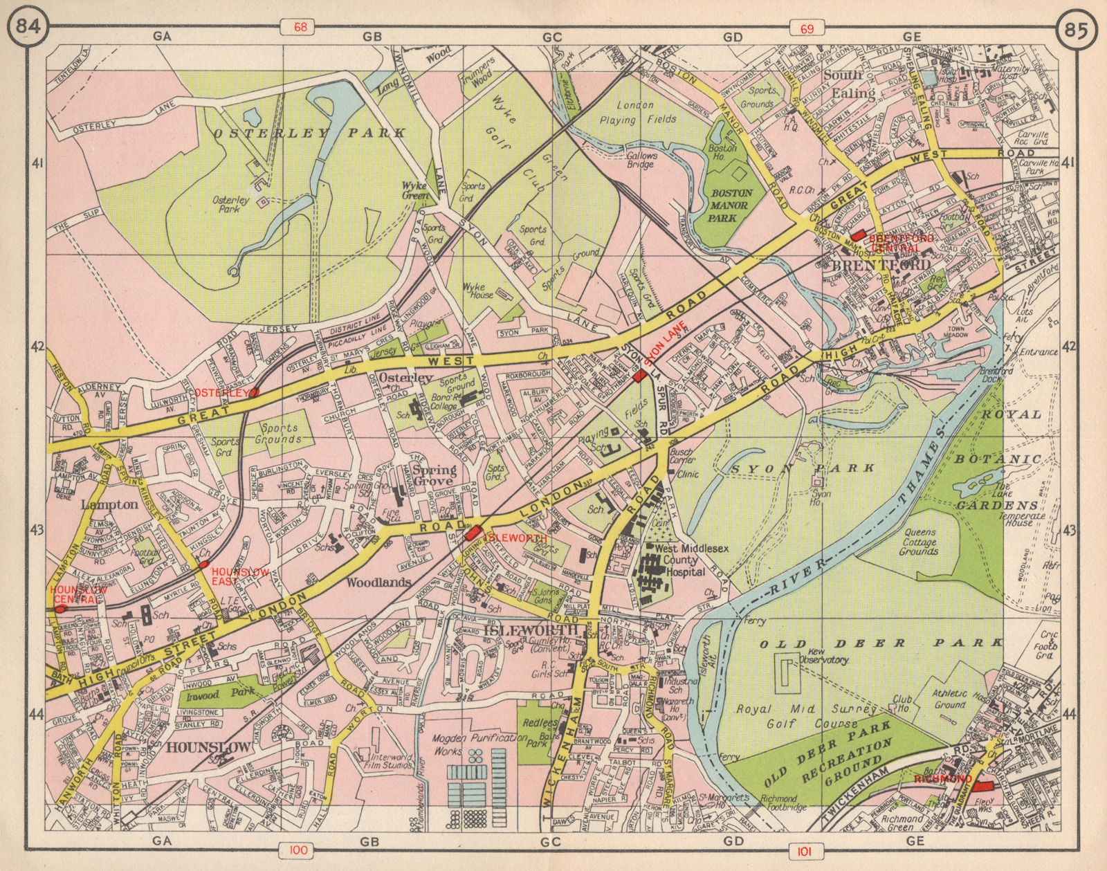 Associate Product SW LONDON. Hounslow Isleworth Osterley Brentford Richmond Osterley 1953 map