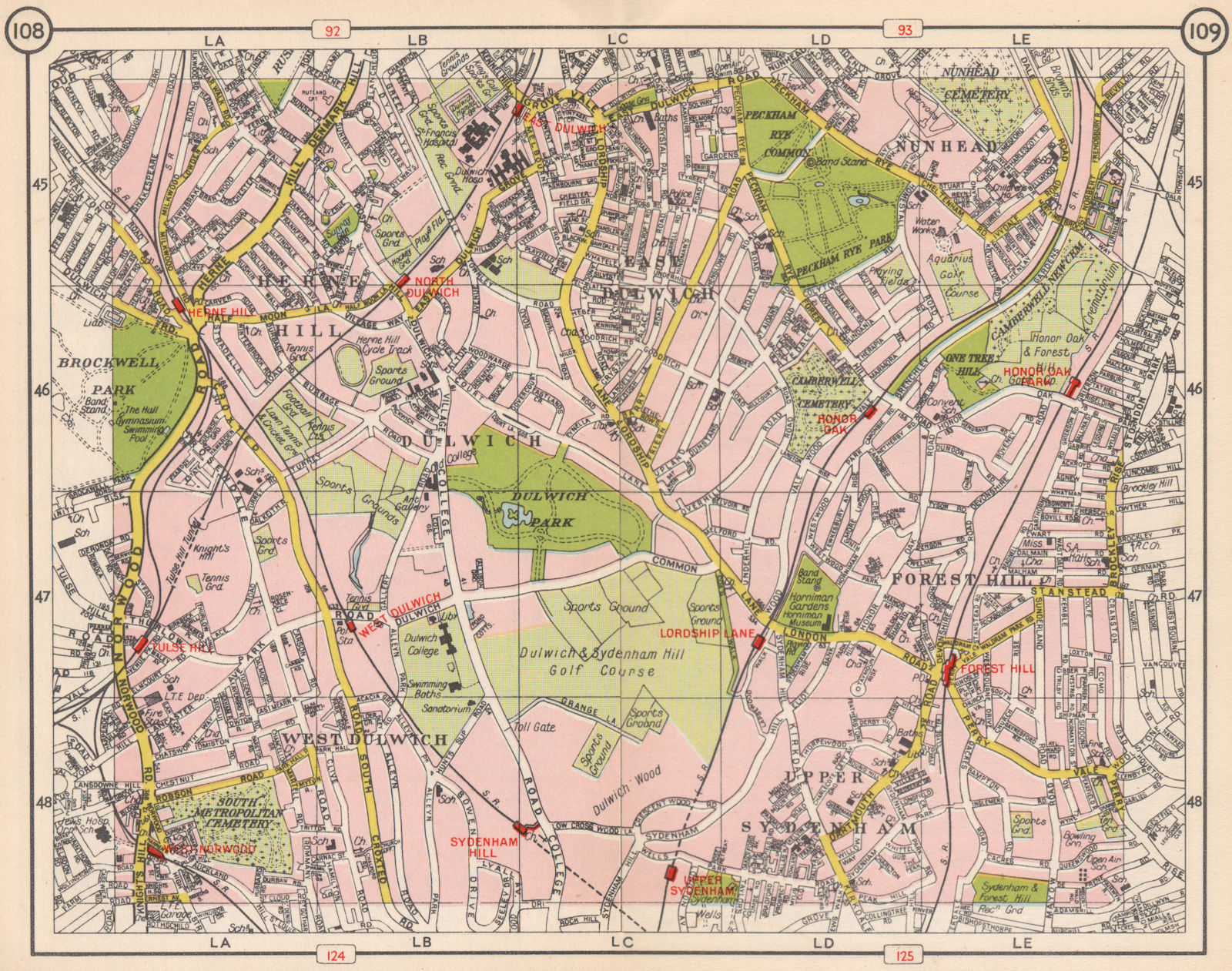 Associate Product S LONDON. Upper Sydenham Forest Hill Tulse Hill Dulwich Nunhead 1953 old map